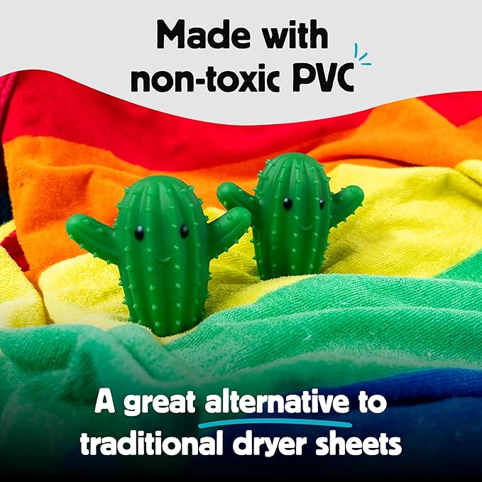 Kikkerland Set of Two Reusable Dyer Buddies for Laundry – Fabric Softener Dryer Balls – Control Static, Remove Wrinkles, Dry Clothes Faster, Cactus
