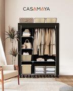 CASAMAYA Portable Closet, 48 Inch Large Capacity Wardrobe Closet, Clothes Storage Organizer with Shelves and Hanging Rod, Easy to Assembly, Black PCT221B01