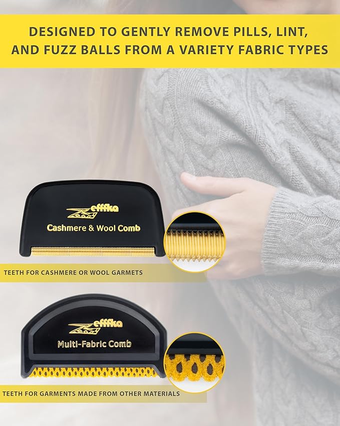 ZEFFFKA Cashmere Fine Wool Clothes Sweater Multi-Fabric Garments De-Pilling De-Fuzzing Comb Lint Fuzz Balls Remover Pills Cleaner and Shaver