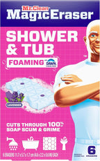 Mr. Clean Magic Eraser Sponge, Bathroom, Shower, Tub Cleaner, Soap Scum Remover, Bathroom Cleaning Supplies, Dawn Cleaning Power with Lavender Scent, Shower & Tub, 6ct