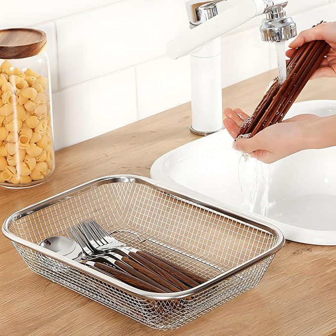 Utensil Drying Rack, 2 Pack Stainless Steel Utensils Holder Dishwasher Silverware Basket, Compact Dish Rack Chopsticks Spoons, Forks, Knifes Drainer Basket Organizer for Kitchen Counter, Medium