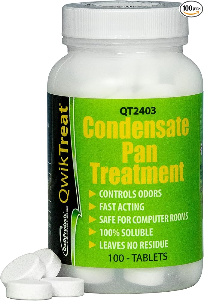 QwikTreat Condensate Pan AC Drain Line Tablets, AC Drain Line Cleaner, Remove HVAC Pipe Clogs and Control Odors for Effective Maintenance, 100 Tabs