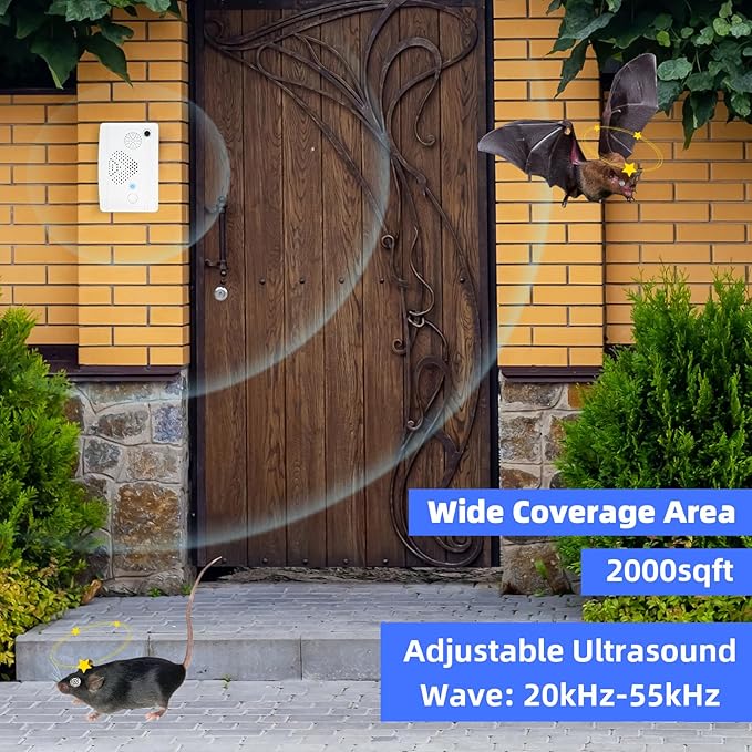 Bat Deterrent Devices,Bat Deterrent for Attic,Rechargeable Bats Keep Away,Porch & House | Bats Removal Do It Yourself for Indoor & Outdoor | Friendly to Human & Pet (2, White)