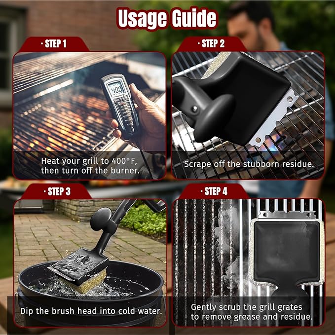 SHINESTAR Bristle-Free Griddle Cleaning Kit – BBQ Steam Grill Brush with 2 Replacement Heads & Scraper for Cast Iron & Stainless Steel Grates,Excellent Grill Tools, Black