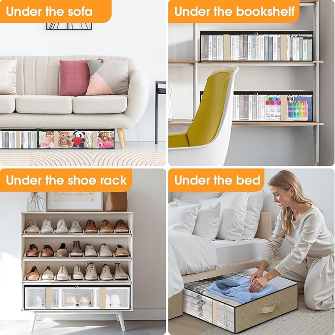 StorageRight Under Bed Storage Bags 3 Pack, 40L Large Clothes & Comforter Storage Containers with Clear Window, Breathable Fabric Organizer for Blankets, Bedding, Seasonal Clothing, White