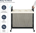 STO STO Laundry Hamper 3 Section, 120L Rolling Laundry Sorter Cart with Removable and Washable Liner Bag, Clothes Hamper with Wheels and Metal Handle for Laundry Room and Bedroom