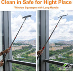 ITTAHO Squeegee for Window Cleaning,12" Squeegee and 11" Microfiber Scrubber Combi with Stainless Steel Pole,Extendable Window Cleaner for Car,Sliding Door,Shower Glass Door-Swivel Style-2 Pads