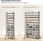 STO STO Expandable Shoe Rack, 10-Tier Metal Tall Shoe Rack for Garage, Up to 44 Pairs Adjustable Shoe Rack Storage for Front Door Entrance, Free Standing Shoe Rack Organizer for Entryway, Black