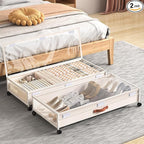 Under Bed Storage Containers with Wheels Large Underbed Shoes Blankets Clothes Toy Storage Drawers for College Dorms Bedrooms Nursery Rooms Organization (White 2 Pack, 7.5in height(36"x16.6"x7.48"))