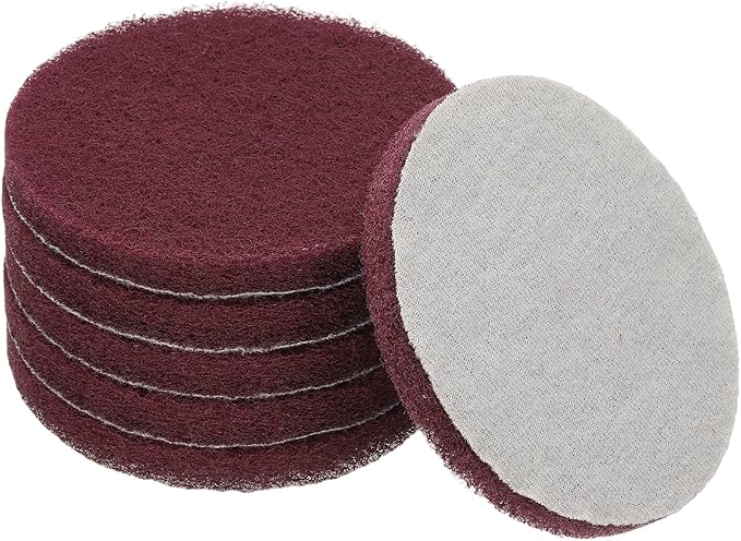 Power Scrub Pads, Scrubbing Pads 800 Grits Scouring Discs - Fitting for (Home Kitchen Cleaning - Drill Attachment - Scrubber Replacement) 6 Pcs & 5 Inch & Dark Red