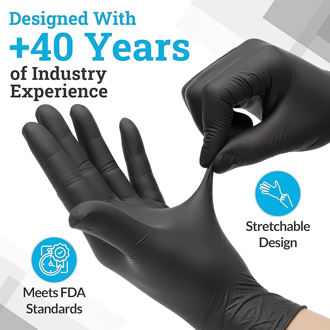 Hand-E Touch Nitrile Black Disposable Gloves X-Large, 50 Count - BBQ, Tattoo, Hair Dye, Cooking, Mechanic Gloves - Powder and Latex Free