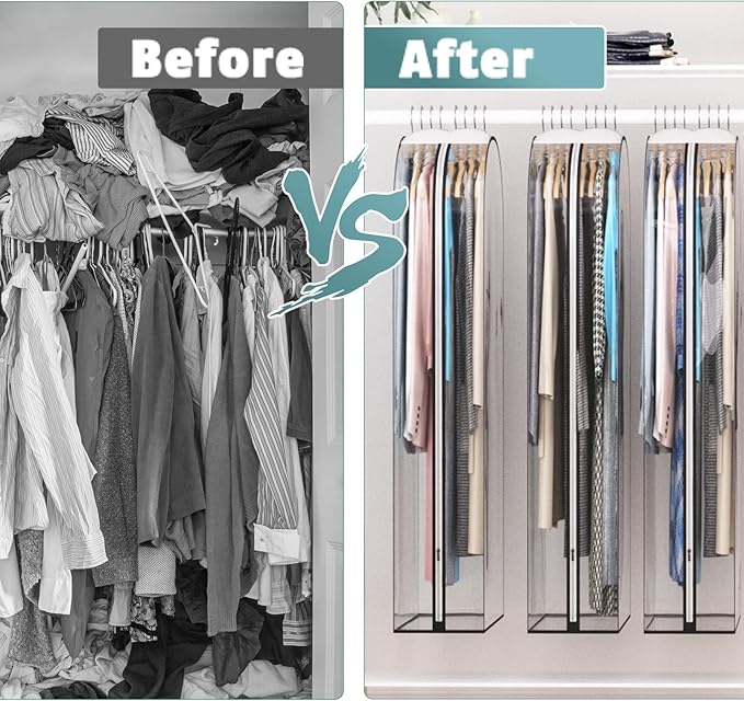 Liuoud Clear Garment Bag for Hanging Clothes 10” Gusseted, 50” Suit Bags for Open Closet Storage Plastic Clothes Cover for Coat, Dress, Shirts, Fur, Jacket, Wardrobe Protectors, 4 Pack