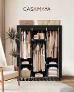 CASAMAYA Portable Closet, 51.2 Inch Large Capacity Wardrobe Closet with Cover, Clothes Storage Organizer with Shelves and 3 Hanging Rods, Easy to Assembly, Black PCT203B01