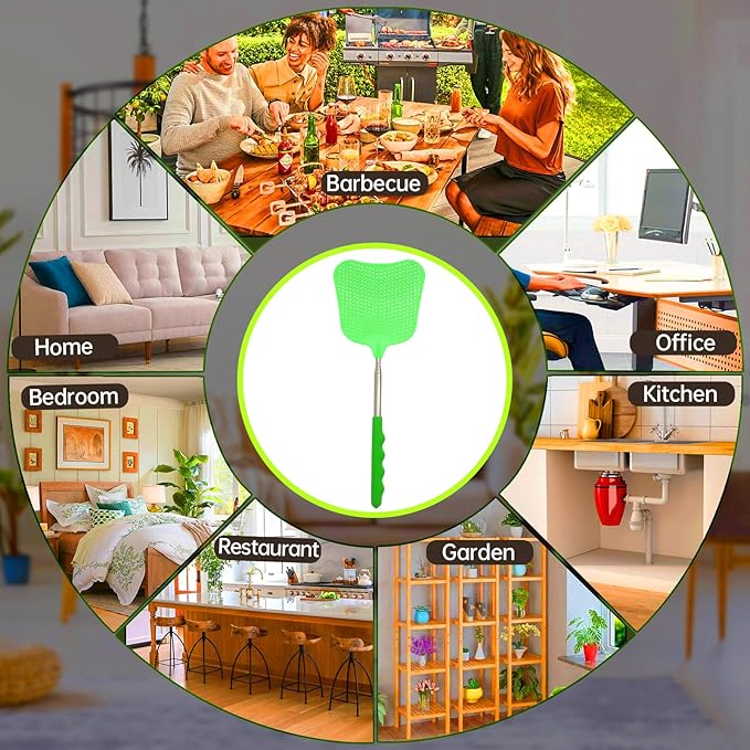 3 Pack Fly Swatters Set - Plastic Fly Swatters Heavy Duty - Fly Swatters with Stainless Steel Handle for Indoor and Outdoor - Blue + Green + Black