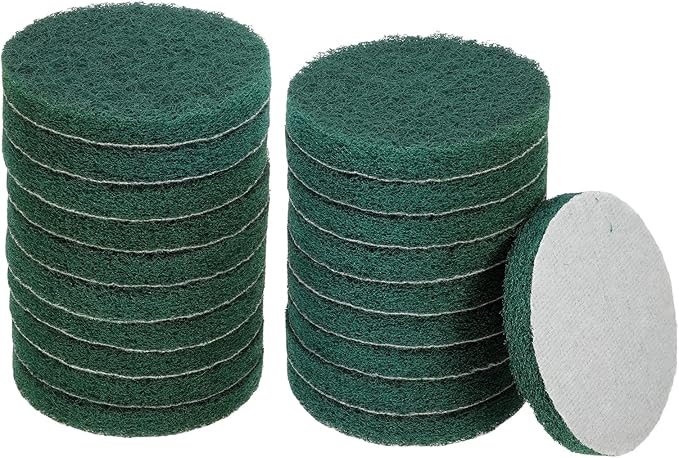 HARFINGTON 20pcs Scrubber Scouring Pads 180 Grits 5 Inch Drill Power Brush Hoop and Loop Surface Conditioning Disc Drill Scuffing Disc Scrub Pads for Home Kitchen Cleaning, Green