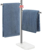 Hand Towel Holder, F-Shape Hand Towel Stand with Marble Base, Stainless Steel Swivel Hand Towel Rack Bar Standing for Bathroom Kitchen Countertop, 2 Arms (Chrome Finish)