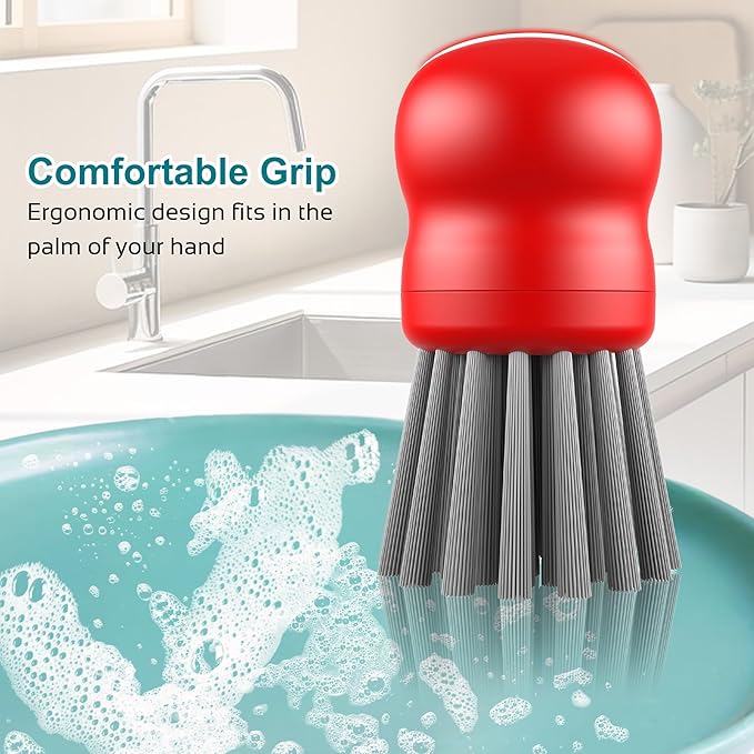 Mini Dish Brush for Cleaning Chicken Shredder, Palm Brush Dish Scrubber with Ergonomic Grip, Kitchen Brush for Washing Dishes, Pans, Pots, Sink (4, Red)