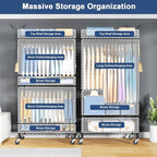 ULIFHOME P8C Heavy Duty Clothes Rack（With Extended Width Design） Rolling Clothing Racks for Hanging Clothes with Lockable Wheels，31.5" W x 15.8" D x 80.5" H，Max Load 600LBS，Black Rack with Black Cover