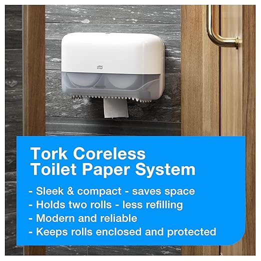 Tork Coreless Toilet Paper Dispenser White, For Homes and Small Businesses, Fits T7 Dispensers