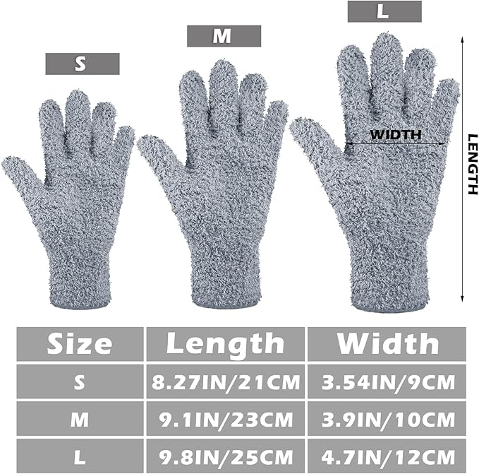 Patelai 3 Pairs Microfiber Plant Dusting Gloves Leaf Cleaning Gloves for Indoor Plants, Blinds, Furniture, House (Black,White,Gray,Large)