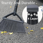 Heavy Duty Broom, Brooms for Sweeeping Indoor, Angle Broom with Long Pole, Outdoor Broom for Courtyard Garages Slidewalk, Indoor Broom for Kitchen Lobby Canteen Black