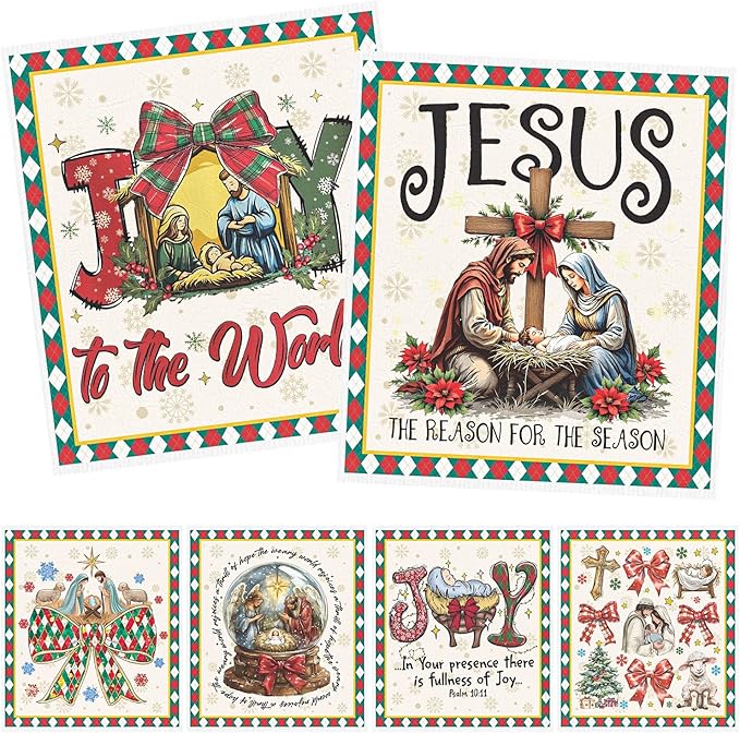 Christmas Swedish Dishcloths for Kitchen - 6PCS Nativity Christmas Swedish Cloths for Washing Dishes, Xmas Reusable Dish Towels, Holiday Washable Cleaning Sponge Gifts for Home Fast Drying