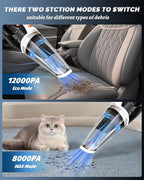 Handheld Vacuum Cordless, Brushless Car Vacuum Cleaner with 12000PA Powerful Suction, 2 Suction Modes Mini Hand Vacuum, Dry & Wet, Portable Vacuum for Car Pet Hair, Home, Office, Keyboards