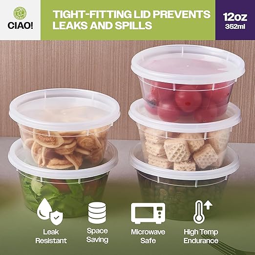 CIAO! 12OZ PP Injection Molded Soup-Deli Container with LLDPE Lid, Microwavable and BPA Free (240/240 combo pack)