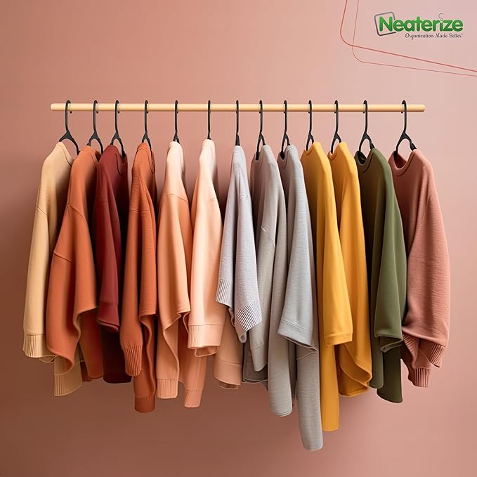 NEATERIZE Clothes Hangers Plastic 100 Pack for Adults - Plastic Hangers, The Perfect Coat Hanger and Space Saving Clothes Hangers for Closet - Black Hangers