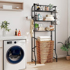 Over The Toilet Storage Metal 3 Tier Bathroom Organizer Shelf with Paper Holder Easy to Assemble & Space Saving (Black)