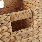 Casafield 12" x 12" Water Hyacinth Storage Baskets, Natural - Set of 4 Collapsible Cube Organizers, Woven Bins for Bathroom, Bedroom, Laundry, Pantry, Shelves