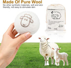 6 Pcs Wool Dryer Balls, Reusable New Zealand Natural Fabric Softener & Static Reducer Wool Laundry Balls for Dryer to Reduce Wrinkles & Shorten Drying Time, for Pet Hair & Laundry, with Storage Bag
