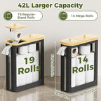 42L Toilet Paper Basket with Bamboo Lid, Toilet Paper Storage with Toilet Paper Holder & Non-Slip Mat for Bathroom Organizer, Holds up to 19 Regular Rolls or 14 Mega Rolls, Collapsible & Stackable