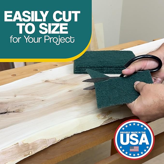 6" x 9" Non-Woven Surface Prep Scuff Pads for Wood, Metal, Paint Stripping, Rust Removal, Deburring, Clean Soiled Surfaces, Coarse Abrasive Pad for Woodworking - 240 Grit - 10 Pack (Green)