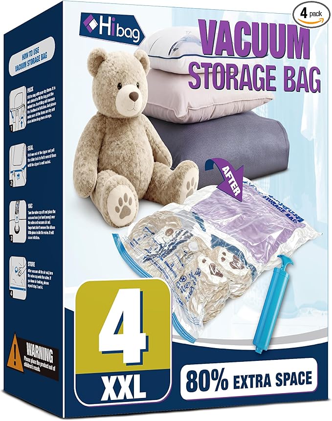 XXL Jumbo 47''X35'' Vacuum Storage Space Bags Extra Large for Blanket Bedding Comforters with Hand Pump (4 Pack)