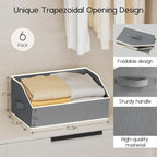 Large Closet Organizers and Storage Bins - 6 Pack Trapezoid Storage Baskets for Shelves, Foldable Fabric Baskets with Handles Ideal for Closet, Basket, Wardrobe and Shelf Storage, Grey