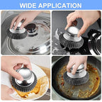 2Pcs Stainless Steel Wool Scrubber with Handle, 4 Replacement Steel Scrubber Wool Pads，Stainless Steel Scrubber for Cleaning Cast Iron, Dishes, Kitchen Pots, Pans, Grills, Stoves, Sink