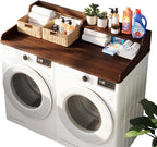 Washer Dryer Countertop, Laundry Wood 2 Tier Shelves Topper with Edge, 54" W x 26.7" D Cover Guard Organizer for Washer and Dryer Laundry Hamper Counter Storage Organization Brown Wood