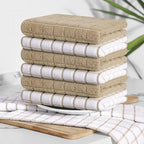 Homaxy Premium Cotton Kitchen Towels 16"x 28", Large Natural Ring Spun 390 GSM Dish Towels, Super Absorbent Terry Kitchen Hand Towels, Soft Tea Towel with Hanging Loop, Tan Check Design, 6 Pack