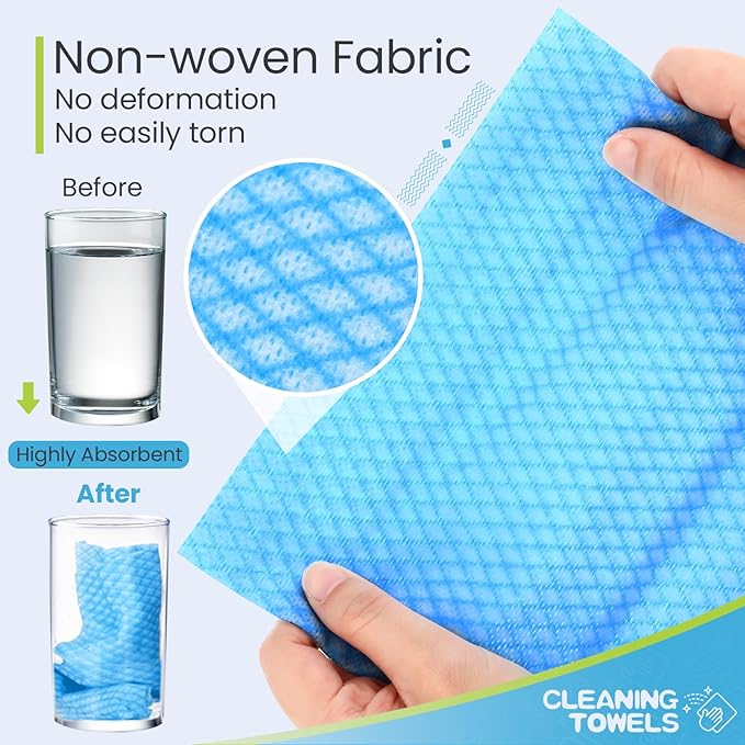 Tioncy 300 Pcs Disposable Dish Cloths for Kitchen Disposable Cleaning Cloth and Towels Handy Cleaning Wipes Disposable Rags for Kitchen and Office(Blue)