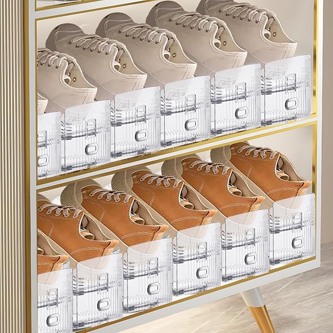 FENRUNXU Shoe Slots Organizer for Closet,16 Pack Shoe Stacker Shoe Rack Organizer for Closet Space Saver Storage Shoe Holder Organization(Transparent)