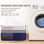 86L Extra Large Laundry Basket with Leather Handles for Living Room Storage, Woven Rope Baskets for Blanket, Kids Toy, Gifts, Wicker Hamper for Bedroom Dirty Clothes, 24"x16"x14" White Navy