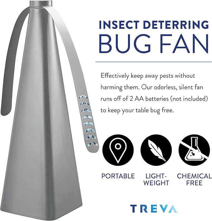 Treva Bug Fan Fly Repellent/Deterrent with Holographic Blades to Clear Bugs, Mosquitoes, and Flies, Battery Powered Fly Fan