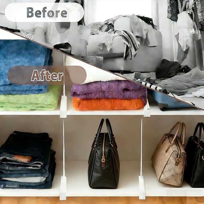 ZhLife 2-PCS Plastic Shelf Dividers, Closet Organizers & Storage for Closet, Shelf, Kitchen, Pantry, Bathroom & Office, Organizer for Clothes, Books, Towels, Purses (White 2-PCS)