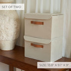 ZICOTO Decorative Linen Storage Boxes with Lids - Large Set of 2 Organizer Bins for Your Home Decor - The Perfect Container to Safely Store Photos, Documents and Memory Box Keepsakes in Style