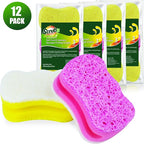 Scrub Sponge by Scrubit –Multipurpose Cellulose Cleaning Sponges with Non Scratch Scouring Pad for Dishes, Pots, Pans, Glass Cooktop - Super Absorbent - Unique Shape to Protect Nails: 12 Pack