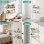 Veken 6-Pack Rustproof&Waterproof Shower Caddy, Adhesive Shelves Rack with Soap Holder, Large Bathroom & Washroom Organizer, No Drilling Wall-Mounted Kitchen&Home Decor,Ideal for Bathtub Storage,White