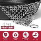 Zylark Cast Iron Scrubber Chain - Cast Iron Cleaner Scrubber - Chain Mail Scrubber Cast Iron - Chainmail Scrubber - Skillet Cleaner - Pan Scrubber for Cookware