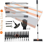 15" Heavy Duty Thatch Rake - Different Two-Row 29 Tines Metal Dethatcher with Strong Adjustable Handle for Lawn Yard Leaf Weed Removal & Soil Loosening