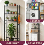 3-Tier Over The Toilet Storage Cabinet with Paper Holder and 4 Hooks, Metal Over Toilet Bathroom Organizer and Storage Shelf, Bathroom Shelves for Living Room/Laundry/Balcony(Black)